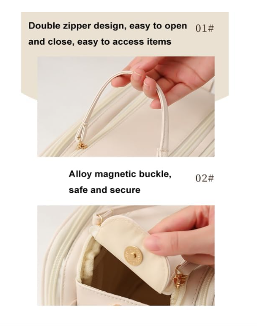 Three-Layer Double Zipper U-Shaped Design Cosmetic Bag