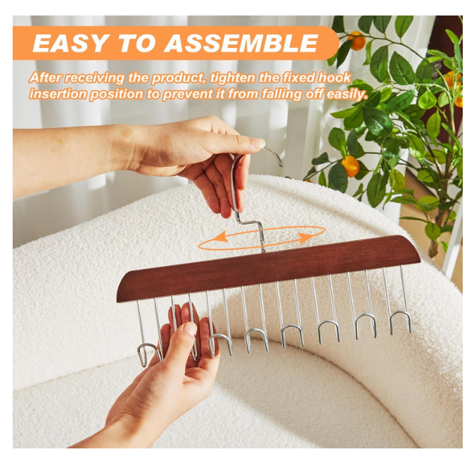 Multifunctional Non-Slip Storage Hangers with 8 Hooks 360 Degree Swivel Wooden Belt Hanger for Home Closet Clothing Storage Organization