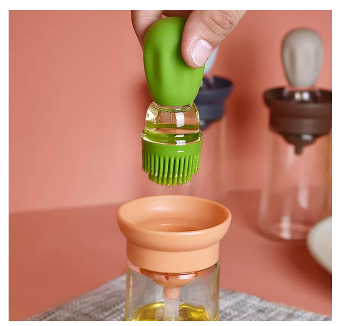 Glass Oil Dispenser with Brush, 2 in 1 Design, Dropper Measuring Bottle for Healthy Cooking Baking Pastry Grilling BBQ , 180ML