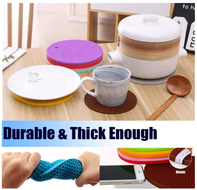Mat for Hot Pots and Pans Food-Safe Heat-Resistant and Eco-Friendly Silica Gel Anti Hot Heat Resistant Round Pot Holder Disc Pads(Multicolor) (4)