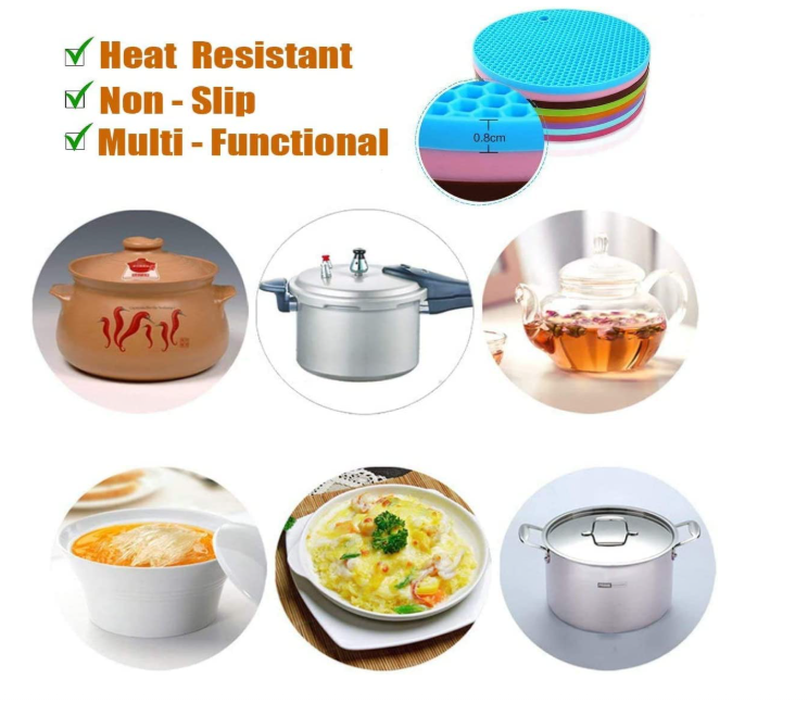 Mat for Hot Pots and Pans Food-Safe Heat-Resistant and Eco-Friendly Silica Gel Anti Hot Heat Resistant Round Pot Holder Disc Pads(Multicolor) (4)