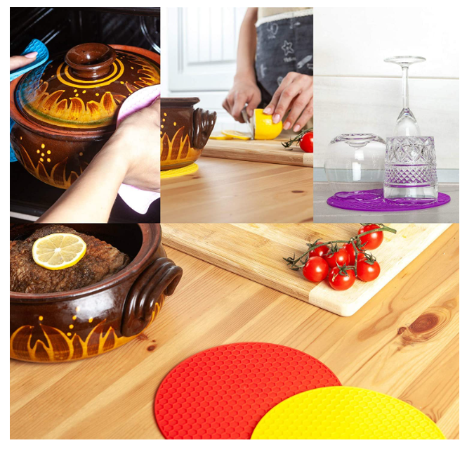Mat for Hot Pots and Pans Food-Safe Heat-Resistant and Eco-Friendly Silica Gel Anti Hot Heat Resistant Round Pot Holder Disc Pads(Multicolor) (4)