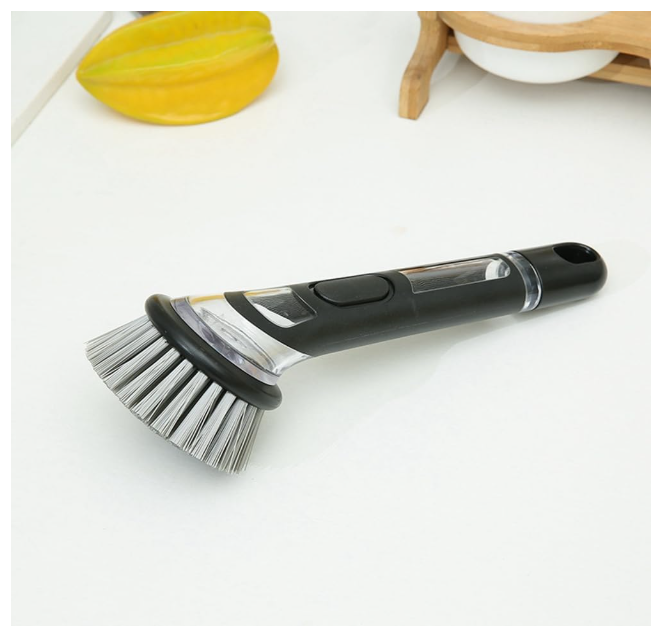 Dishwashing Brush with Soap Dispenser Kitchen Dishwashing Brush Black & Gray with Handle is Suitable for Tableware/Pans/Pots