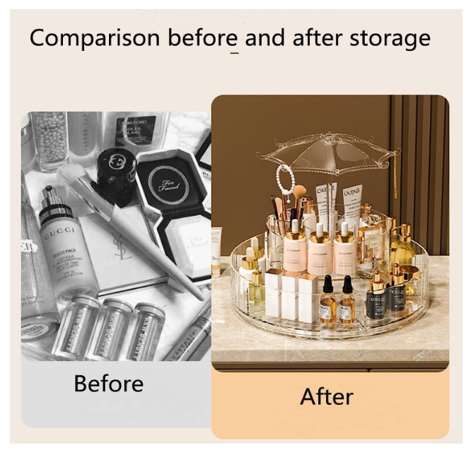 1pc Large Capacity Transparent Spinning Makeup Organizer with Umbrella Design - Perfect for Storing Lipstick and Skin Care Products in Your Bedroom or Dressing Table