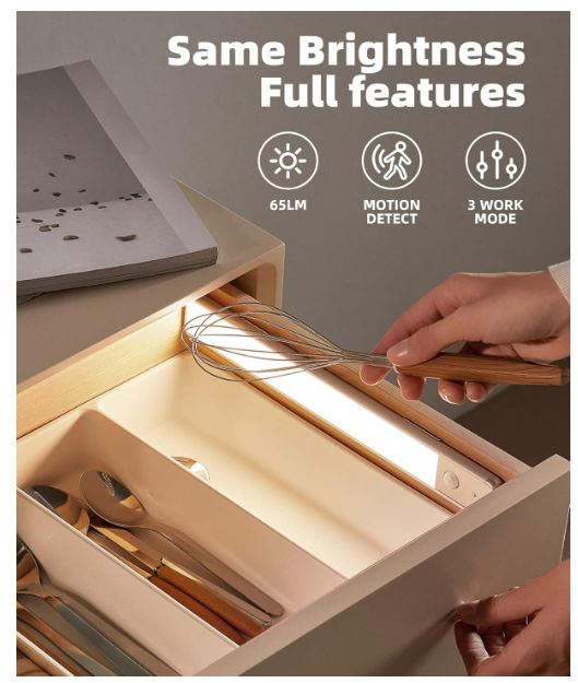 Rechargeable Motion Sensor Under Cabinet Light for Kitchen, Wardrobe, Stairs, Bedroom, Hallway