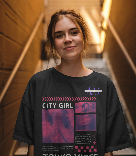 CITY GIRL – Tokyo Vibes Oversized Terry Tee for Women | ASTER STORE