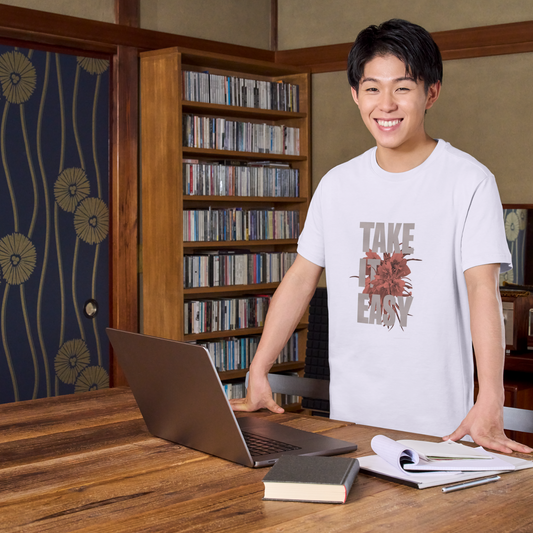 TAKE IT EASY Floral Graphic Tee – Unisex Vibe ( Regular Fit )