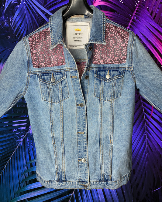 Sheer Beauty: Blue Denim Jacket with Pink Lace