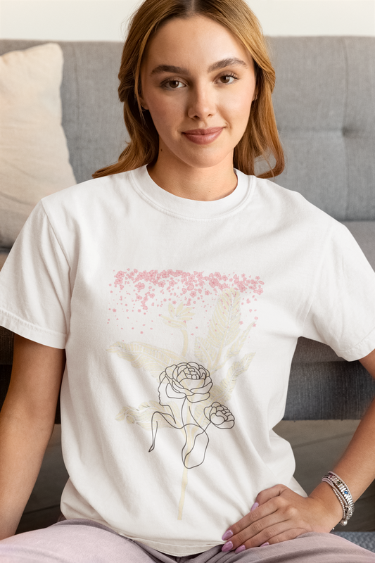 "Floral Muse" Minimalist White Tee โ ASTER Womenโs Edition