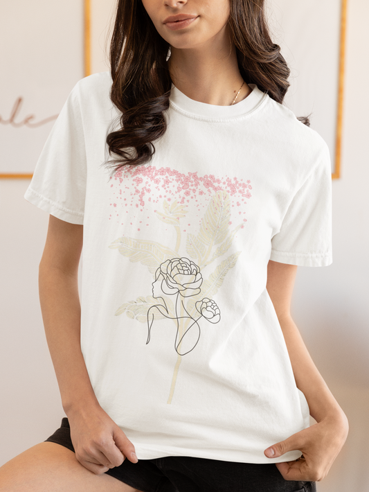 "Floral Muse" Minimalist White Tee โ ASTER Womenโs Edition