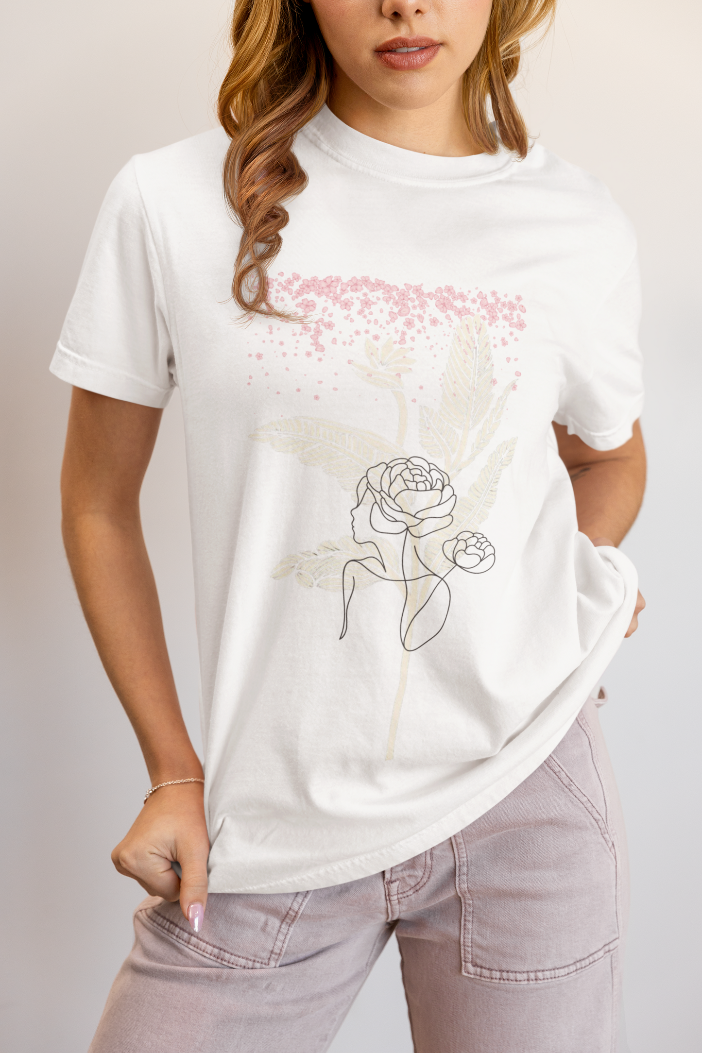 "Floral Muse" Minimalist White Tee – ASTER Women’s Edition