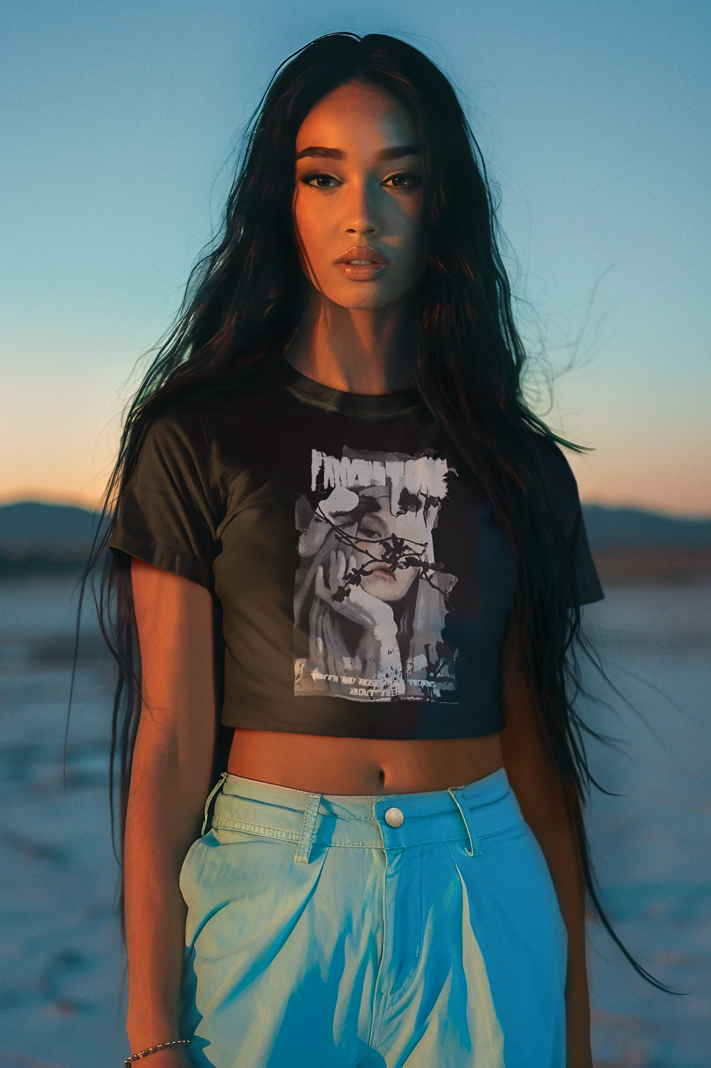 “Fading Thoughts” Graphic Crop Tee – ASTER Women’s Noir Collection