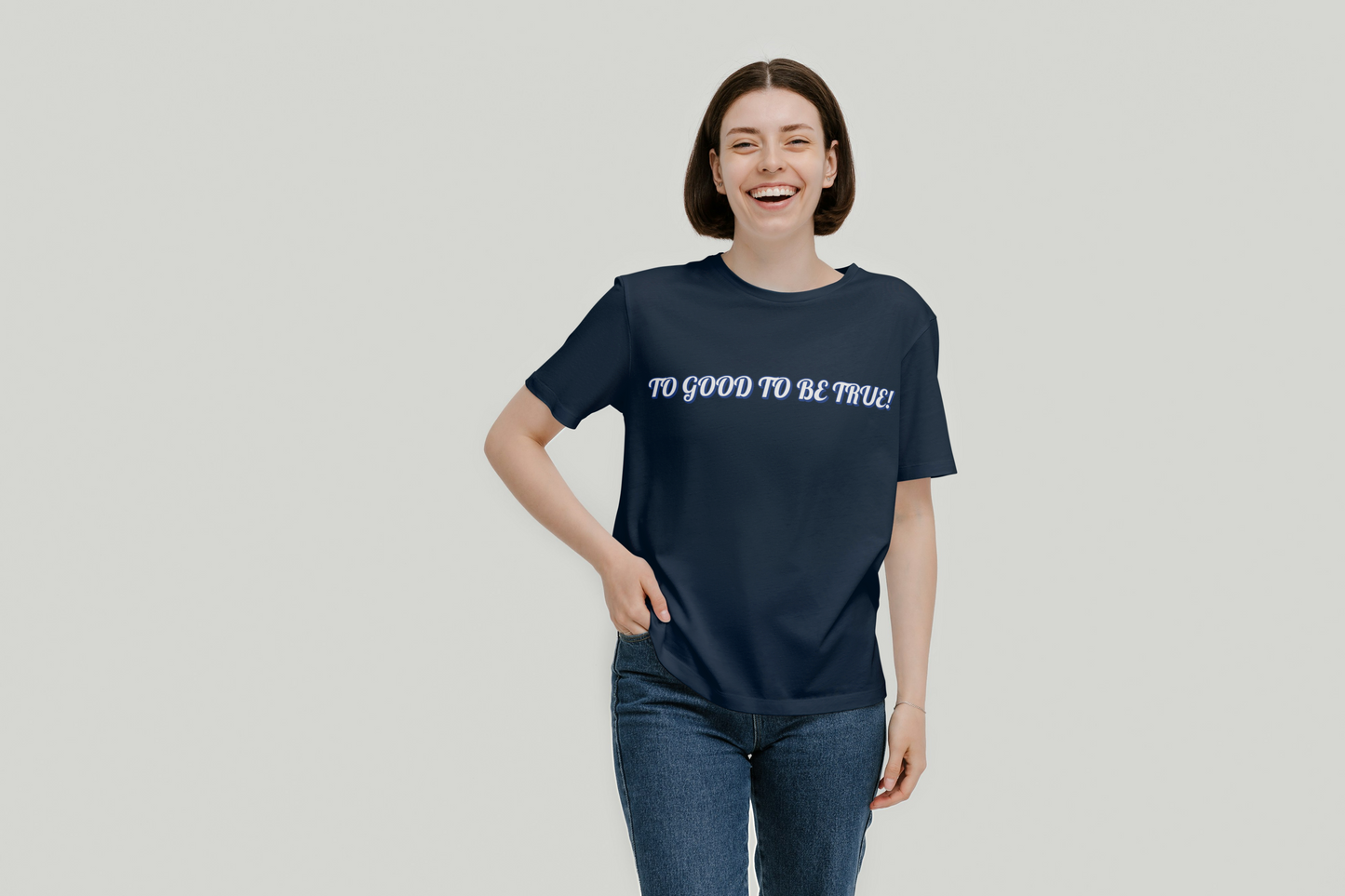 "TOO GOOD TO BE TRUE" Oversized Graphic Tee – Navy Edition by ASTER STORE