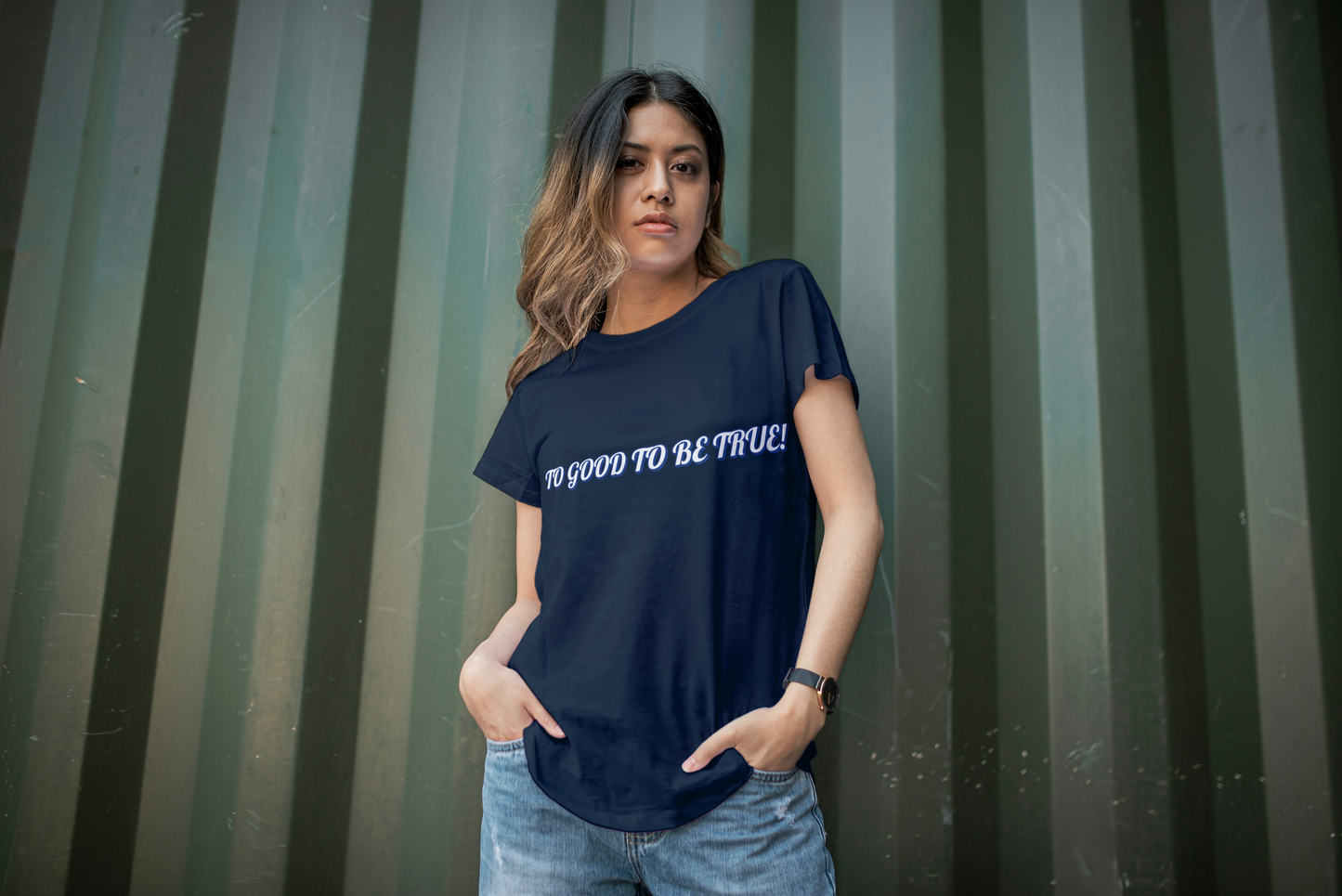 "TOO GOOD TO BE TRUE" Oversized Graphic Tee – Navy Edition by ASTER STORE