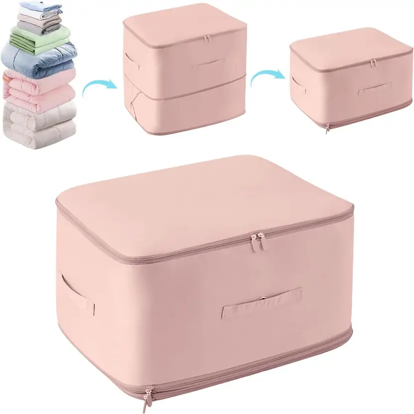 Luxula Space Saving Self Compression Organizer Portable Moving Cubes for Blanket Pillow  (Pink)