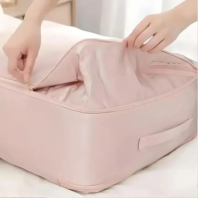 Luxula Space Saving Self Compression Organizer Portable Moving Cubes for Blanket Pillow  (Pink)