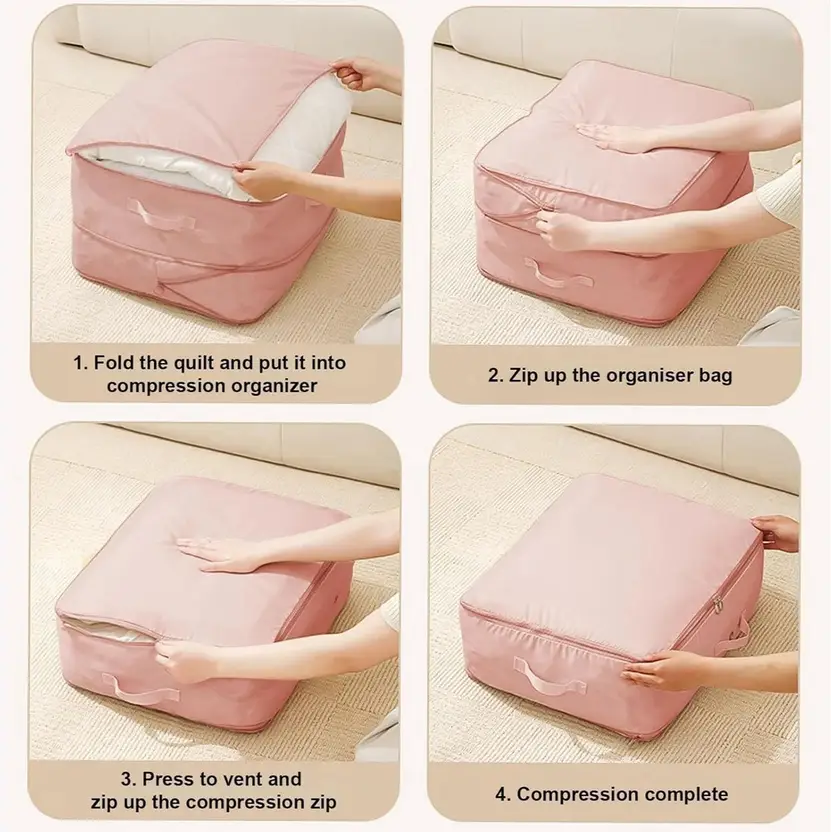 Luxula Space Saving Self Compression Organizer Portable Moving Cubes for Blanket Pillow  (Pink)