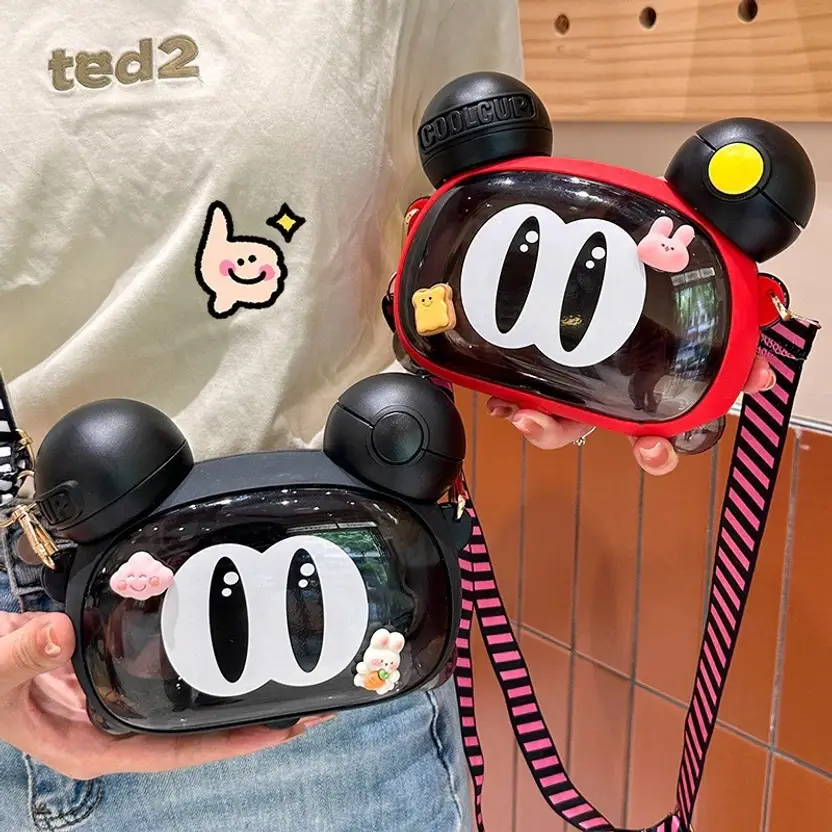 Kids Double Drinking Plastic Cups Water Bottle Cute 800ml 800 ml Bottle  (Pack of 1, Multicolor, Plastic)