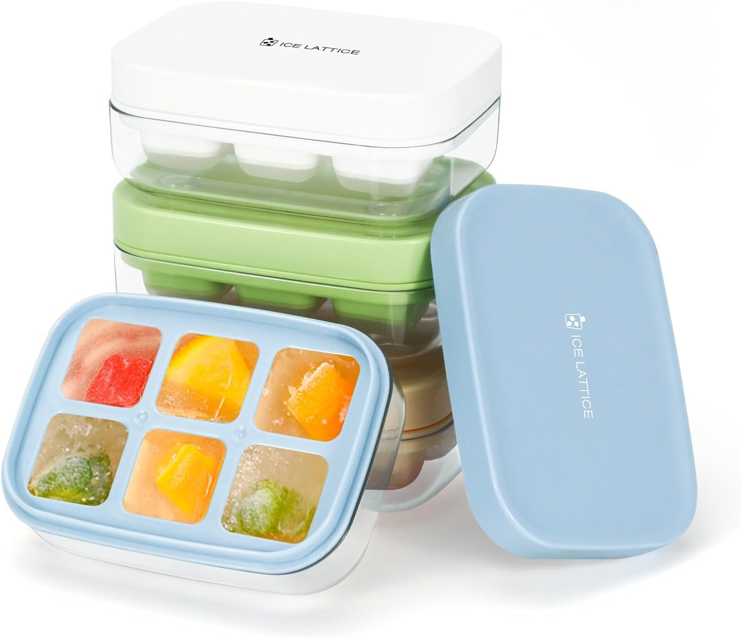 Small Pop-up Ice Cube Tray, 6 Compartment Ice Cube Tray(Blue, 4 Piece)