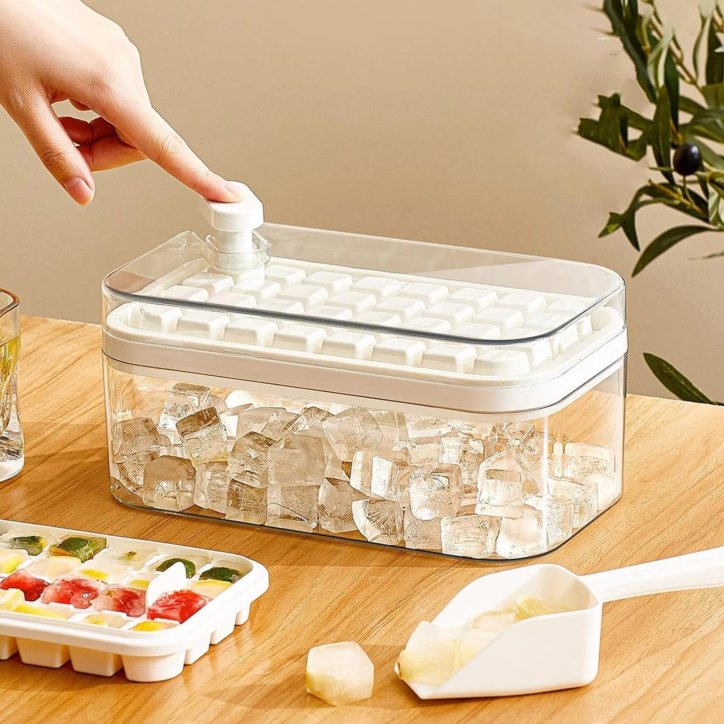 ice Cube Tray with Lid Bin and Ice Shovel Square