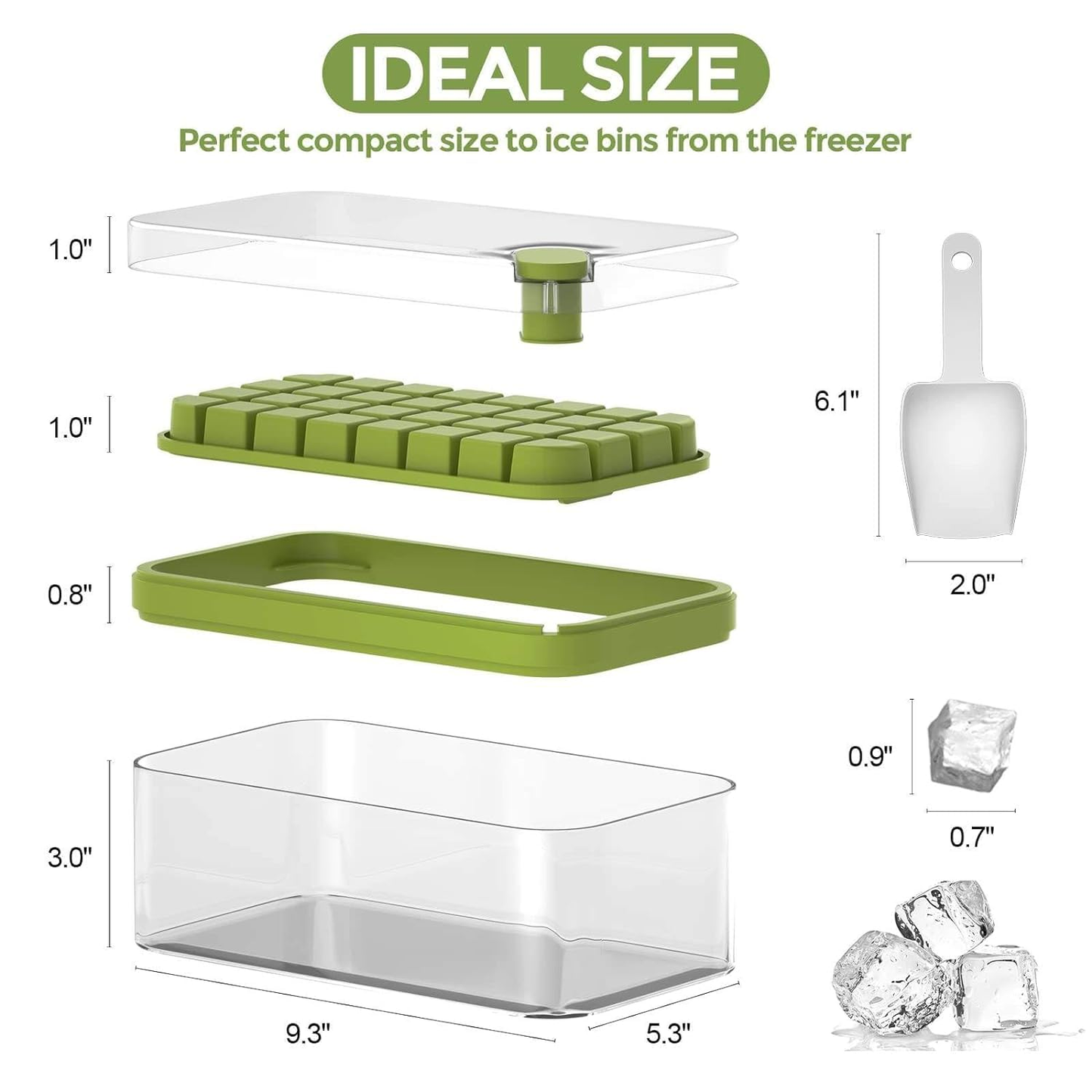 ice Cube Tray with Lid Bin and Ice Shovel Square