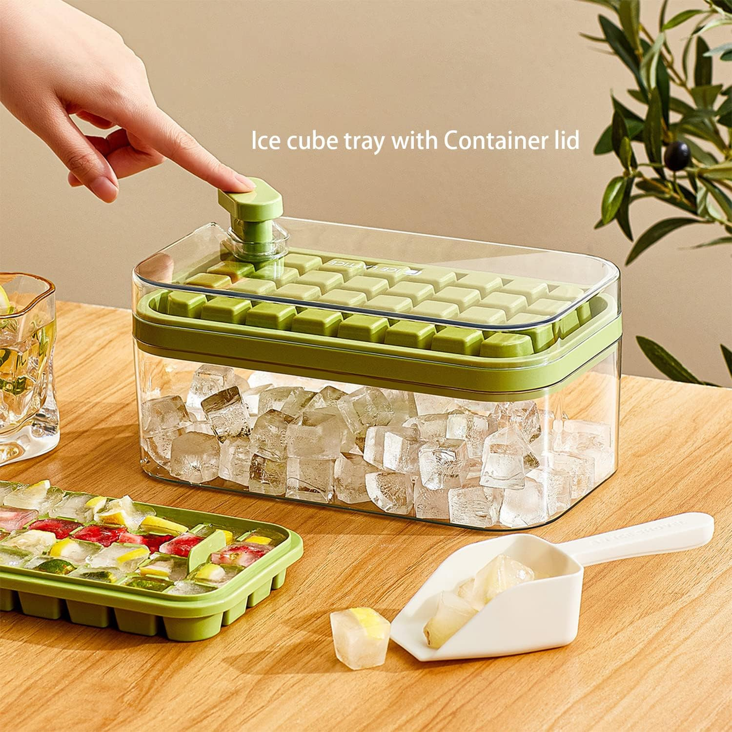 ice Cube Tray with Lid Bin and Ice Shovel Square