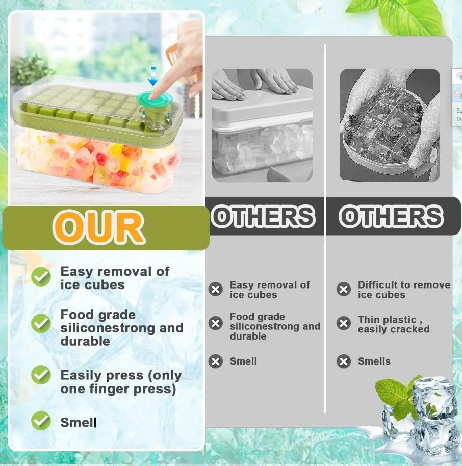 ice Cube Tray with Lid Bin and Ice Shovel Square