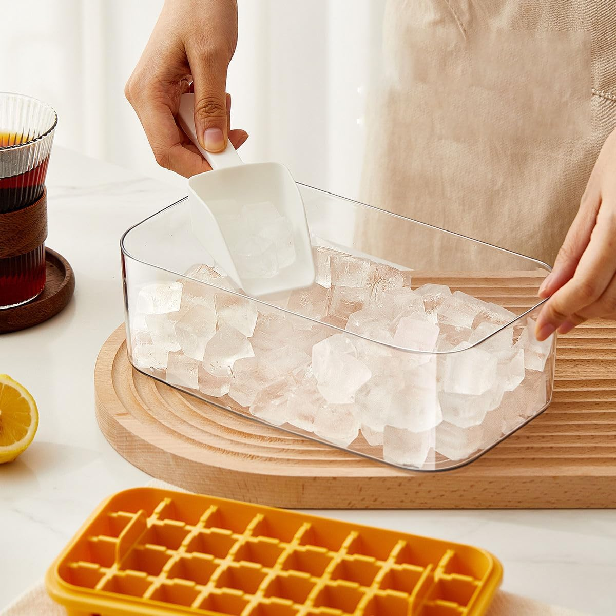 ice Cube Tray with Lid Bin and Ice Shovel Square