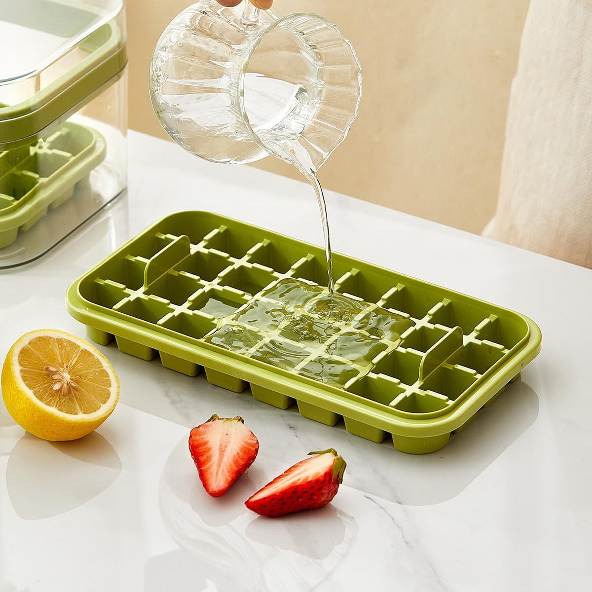 ice Cube Tray with Lid Bin and Ice Shovel Square