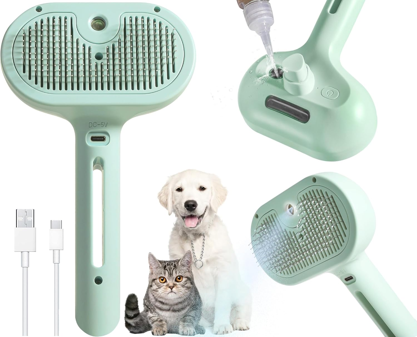2 in 1 Spray Cat Brush for Shedding(GREEN)
