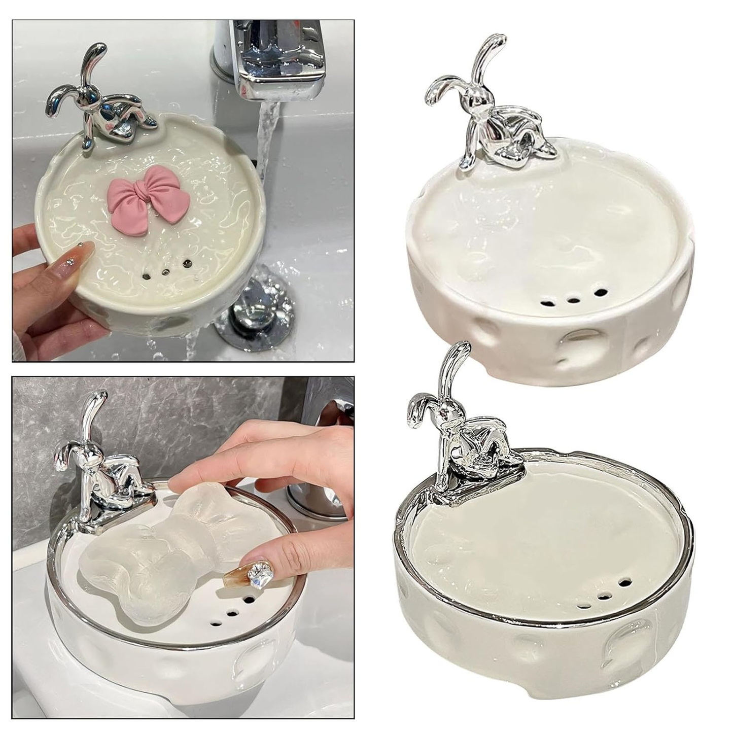 Soap Dish with Drainage Rabbit Decor Soap Saver for Shower Bath 1 Soap Dish