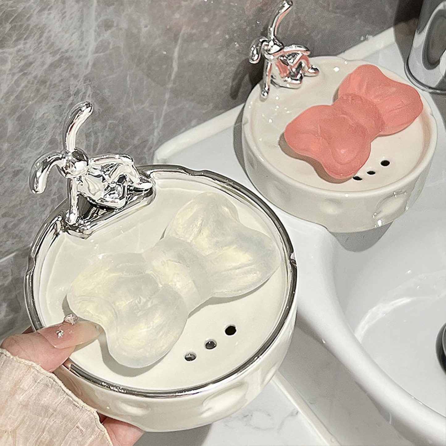 Soap Dish with Drainage Rabbit Decor Soap Saver for Shower Bath 1 Soap Dish