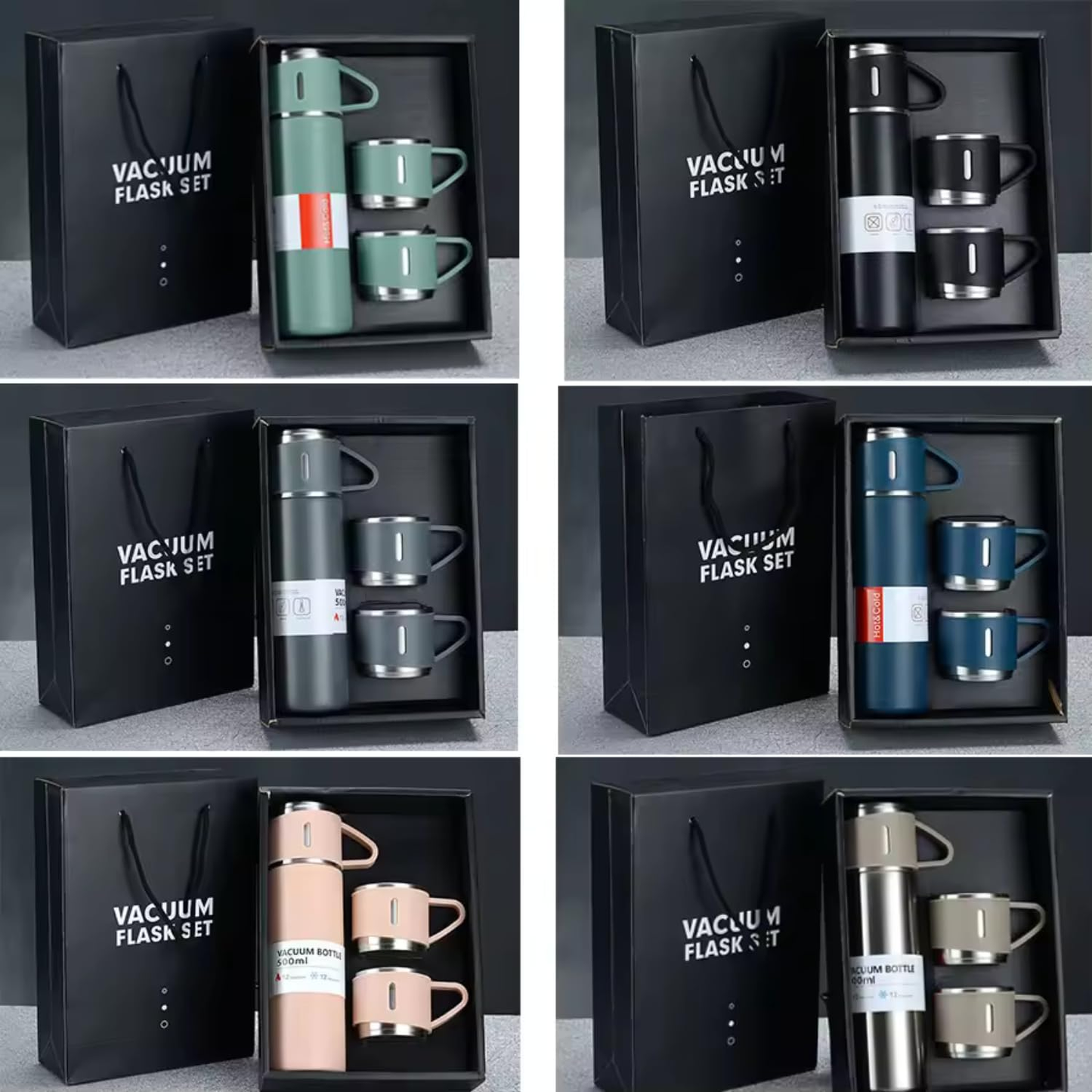 Gift Item Thermos Bottle Vacuum hot Flask with 2 Tea Coffee Cups Set