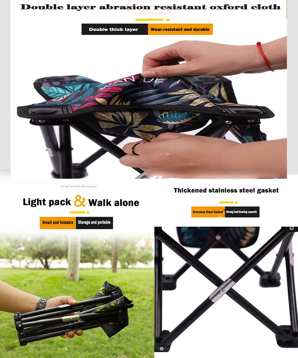 Portable Small Folding Stool For Camping (Leaves Blue, Basic)