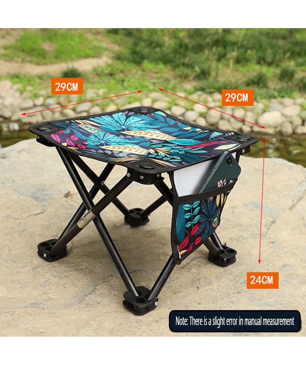 Portable Small Folding Stool For Camping (Leaves Blue, Basic)
