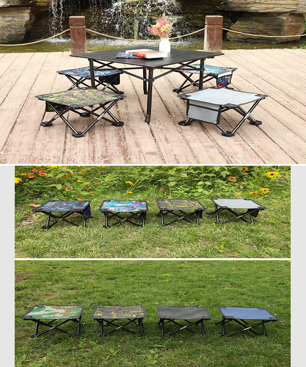 Portable Small Folding Stool For Camping (Leaves Blue, Basic)