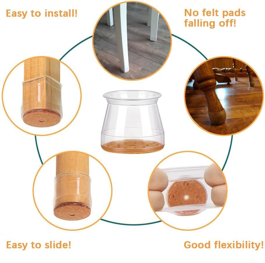 12 Pcs Silicone Chair Leg Floor Protectors (Clear, Large)