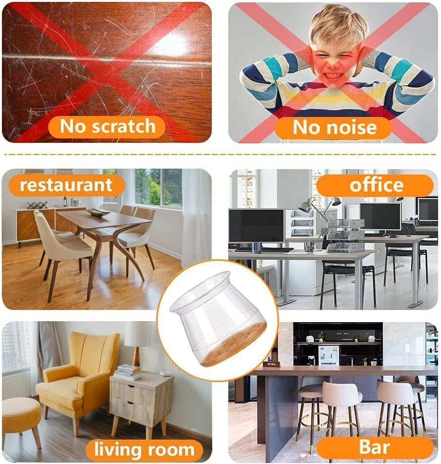12 Pcs Silicone Chair Leg Floor Protectors (Clear, Large)