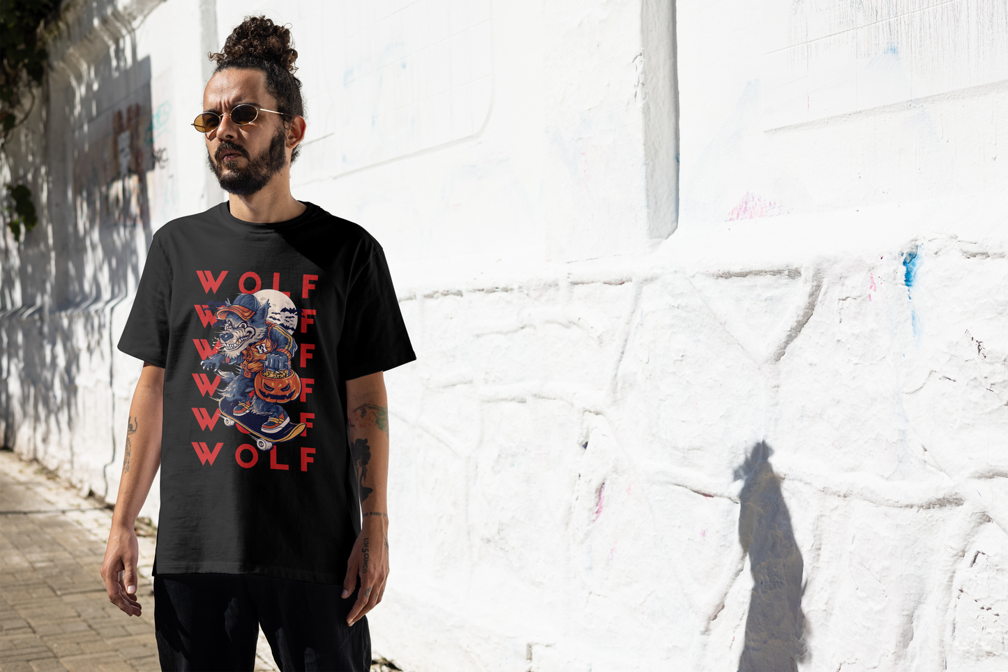 Howl You Doing'? —Oversize Retro Skater Wolf Halloween T-Shirt