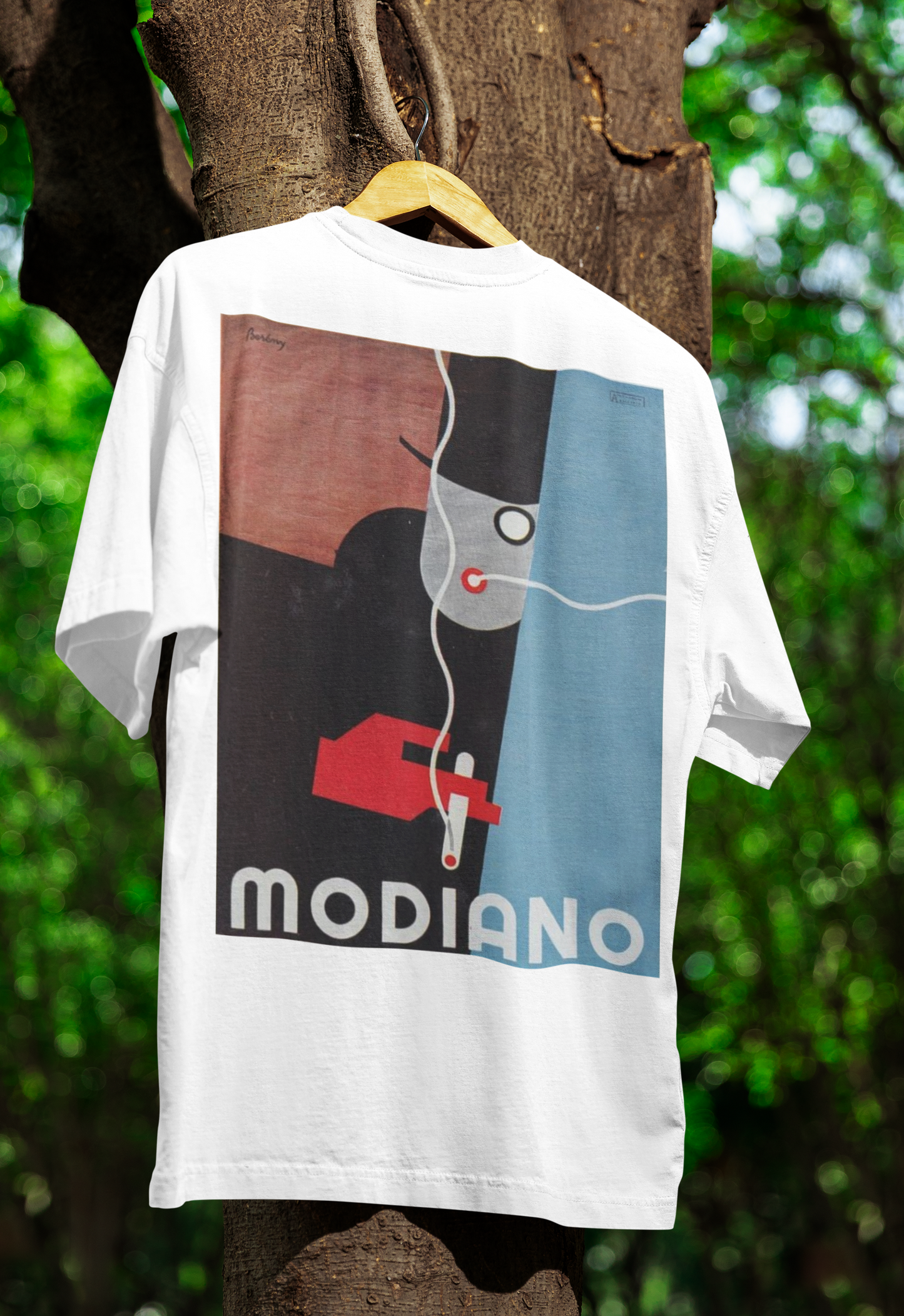 White Terry Oversized T-Shirt with Modiano Art Print