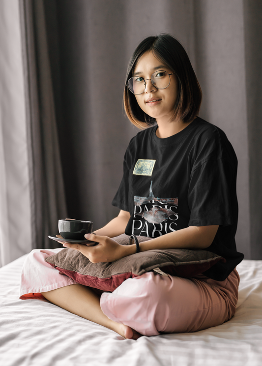 โPARIS โ The City of Loveโ Oversized Black T-Shirt by ASTER STORE