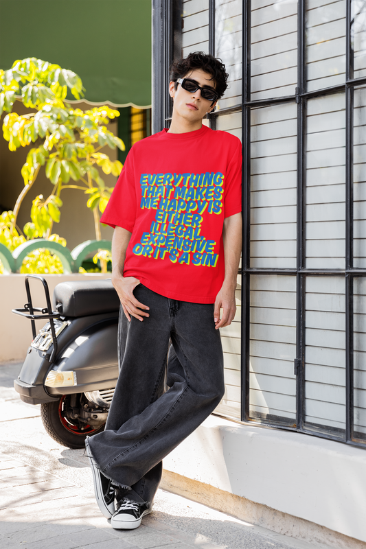 "Life Isn’t Easy" Dual-Sided Terry Oversized T-Shirt – Tom Cartoon & Bold Quote | ASTER STORE