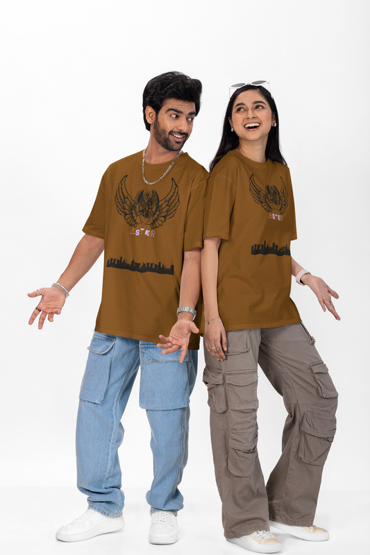 Brown Terry Oversized T-Shirt with Eagle & LA Paradise Print – ASTER STORE