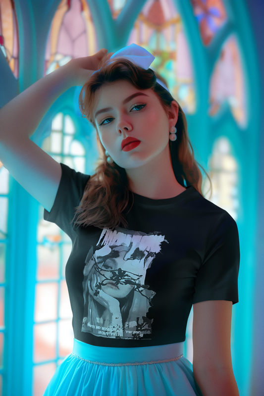 โFading Thoughtsโ Graphic Crop Tee โ ASTER Womenโs Noir Collection