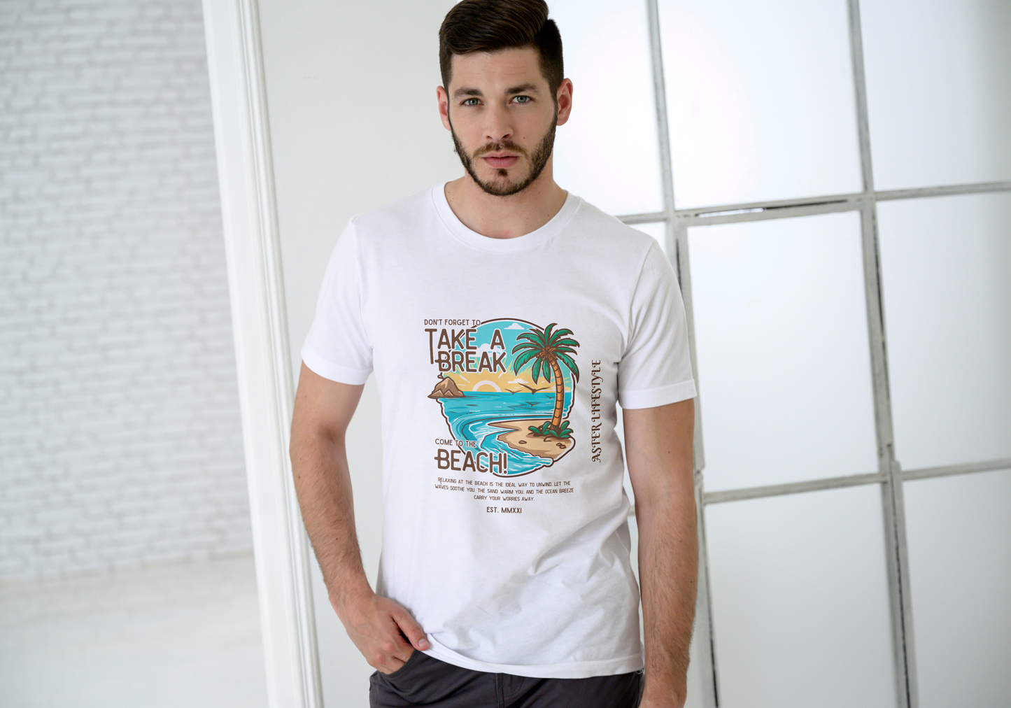 “TAKE A BREAK” Classic Fit Beach Graphic Tee – ASTER STORE Original
