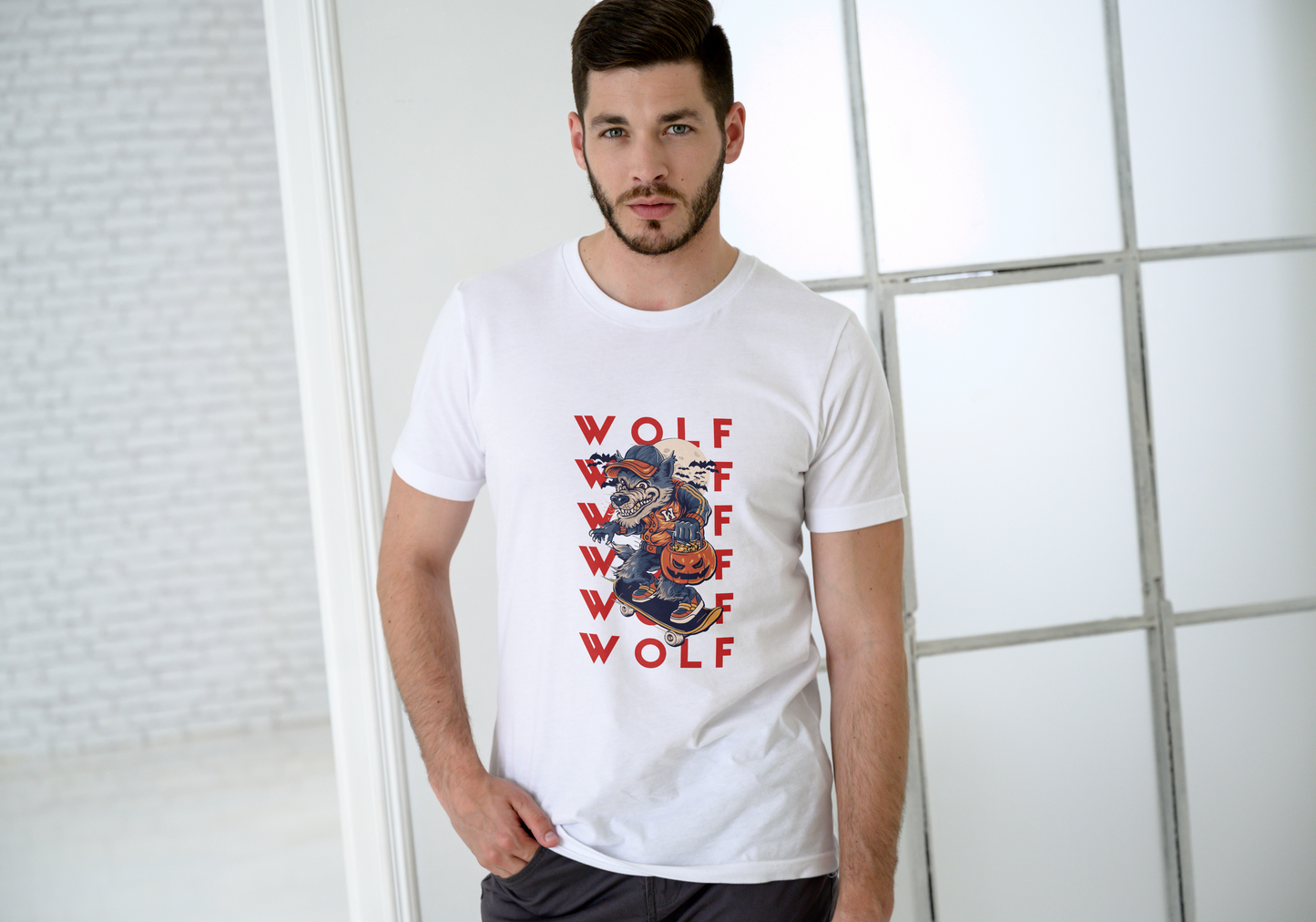 Howl You Doing'? —Oversize Retro Skater Wolf Halloween T-Shirt