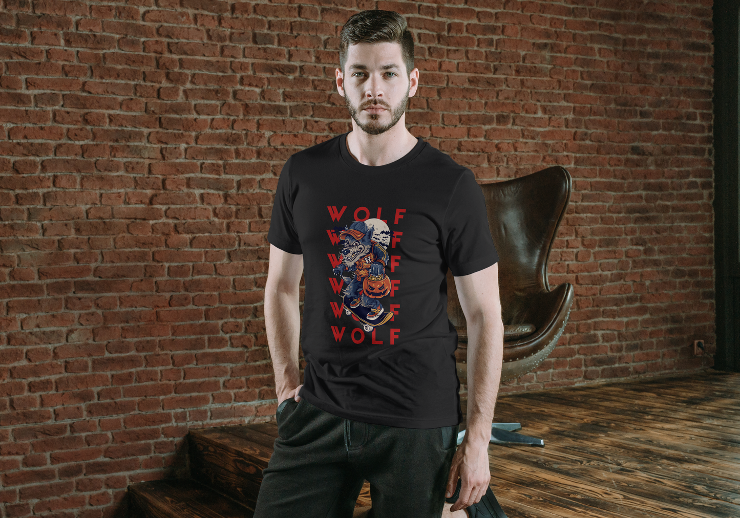 Howl You Doing'? —Oversize Retro Skater Wolf Halloween T-Shirt