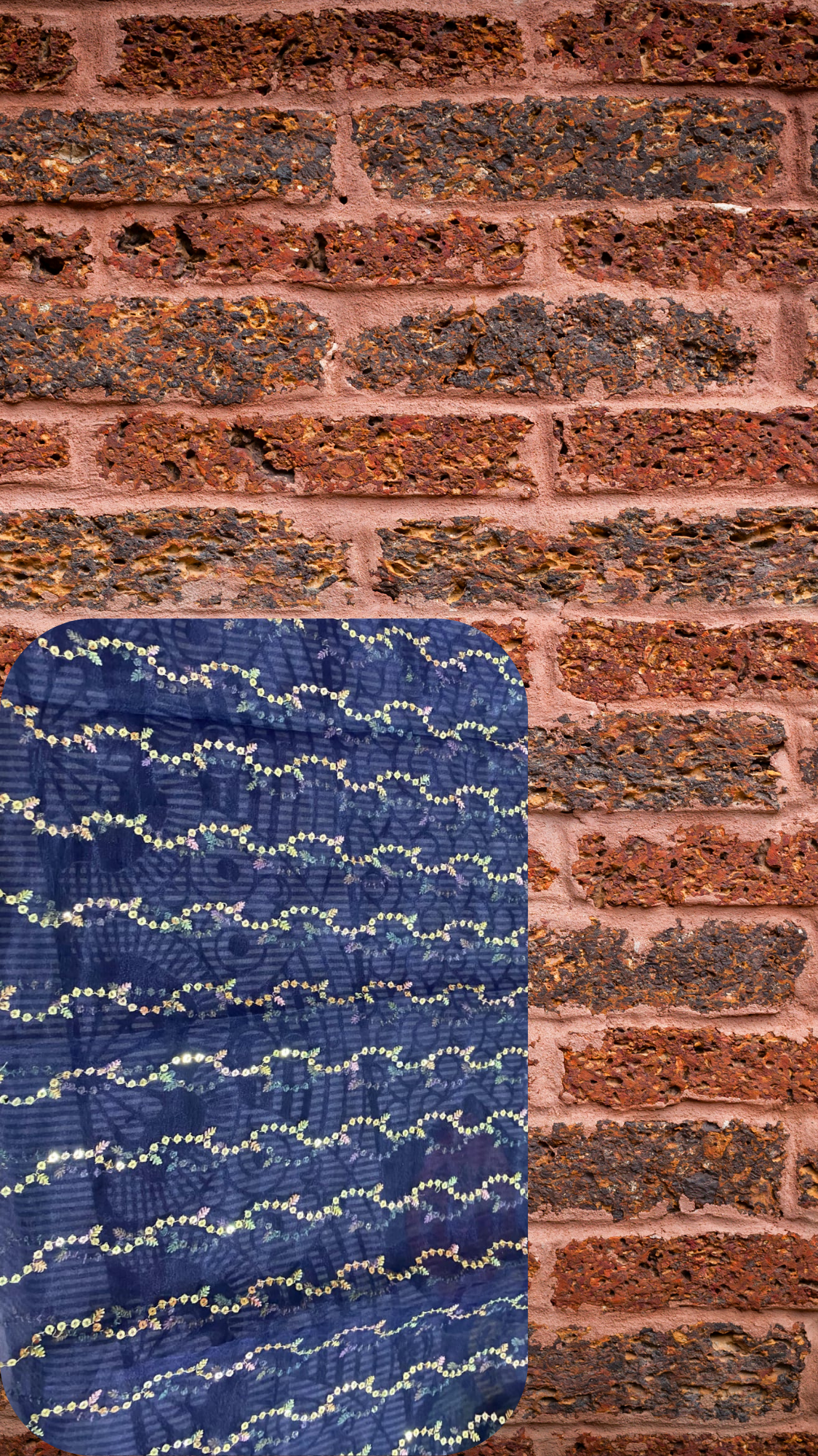 💙✨Ocean Whisper – Dark Blue Denim Jacket with Blue Net Panels & Coordinated Embroidery