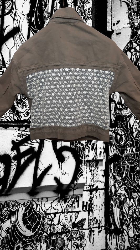 🫒Pure Essence – Olive Denim Jacket with White Thread Detailing