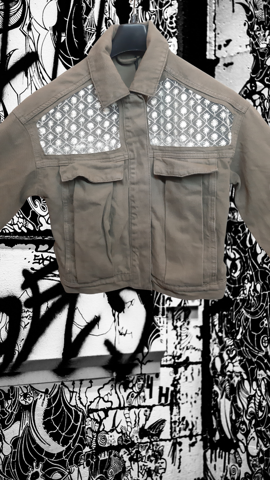 🫒Pure Essence – Olive Denim Jacket with White Thread Detailing